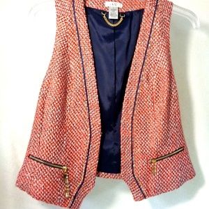CACHE VEST FULLY LINED ORANGE TWEED VEST BEADED TRIM SZ 8